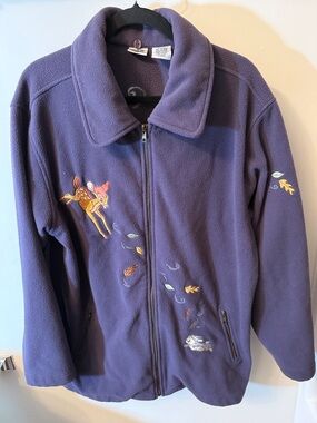 Embroidered Bambi Purple Fleece Zip Jacket